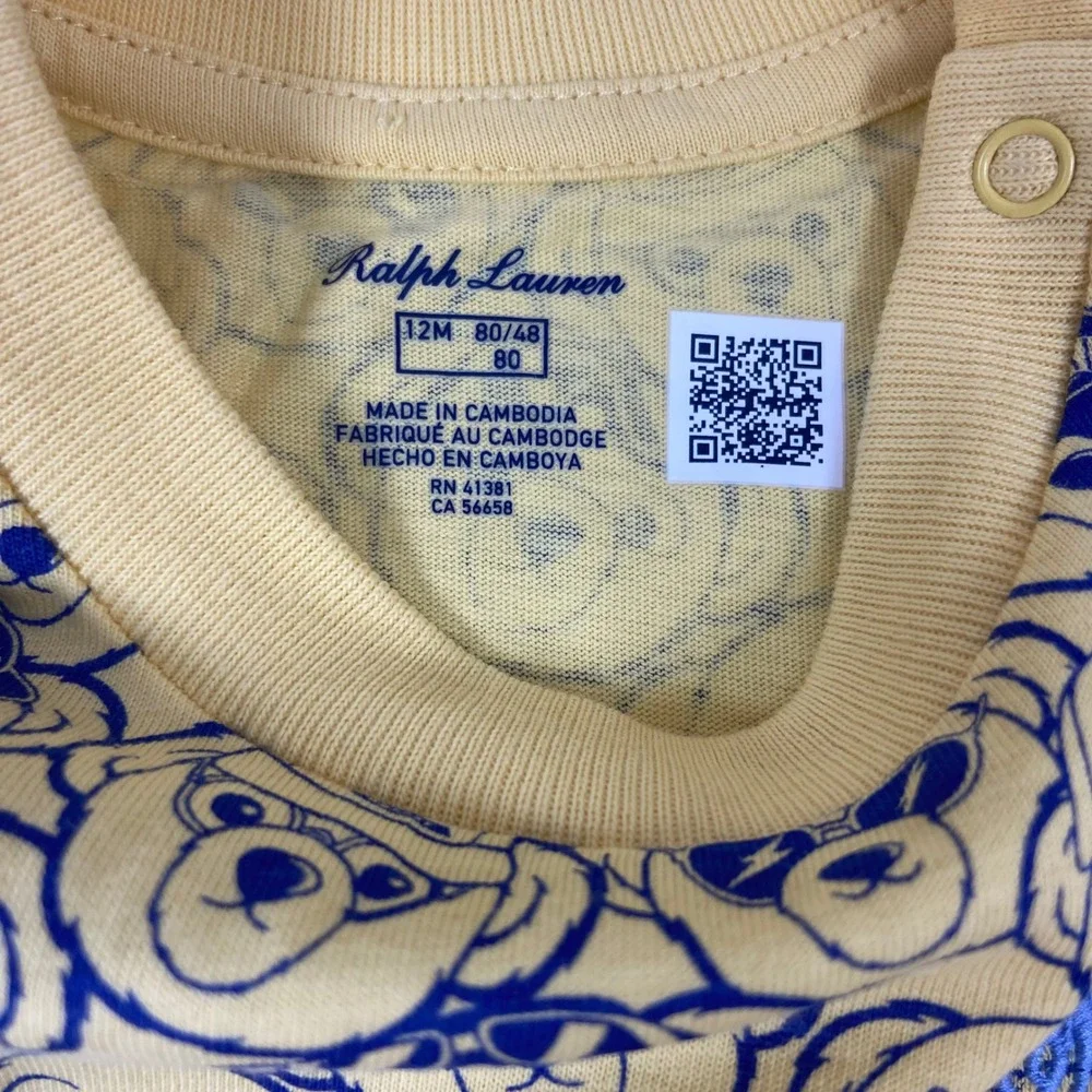 Ralph Lauren Baby Boys Yellow Polo‎ Bear Cotton Jersey Tee Size 12M Snaps NEW